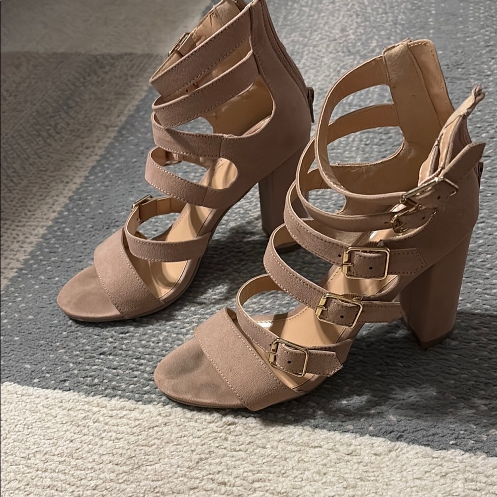New York & Company Tan Heels with Block Heel Design